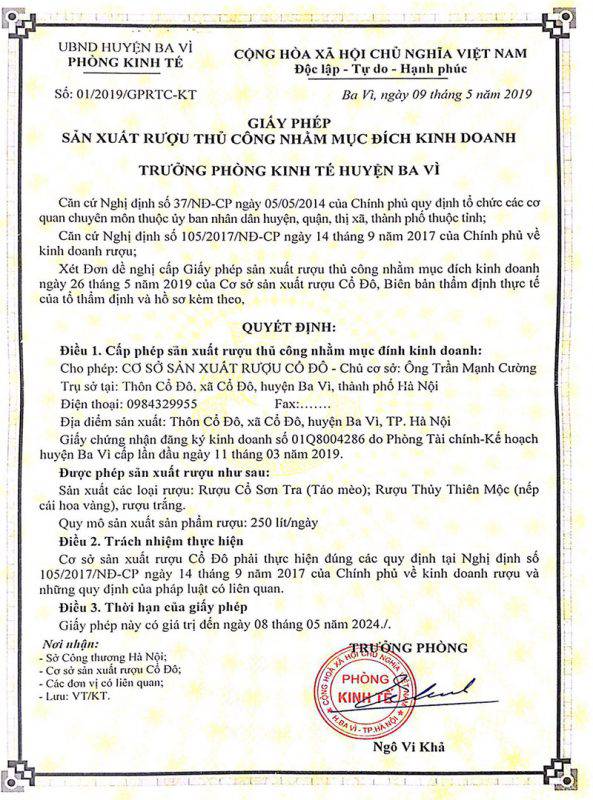 Hồ sơ, thủ tục xin giấy phép sản xuất rượu thủ công